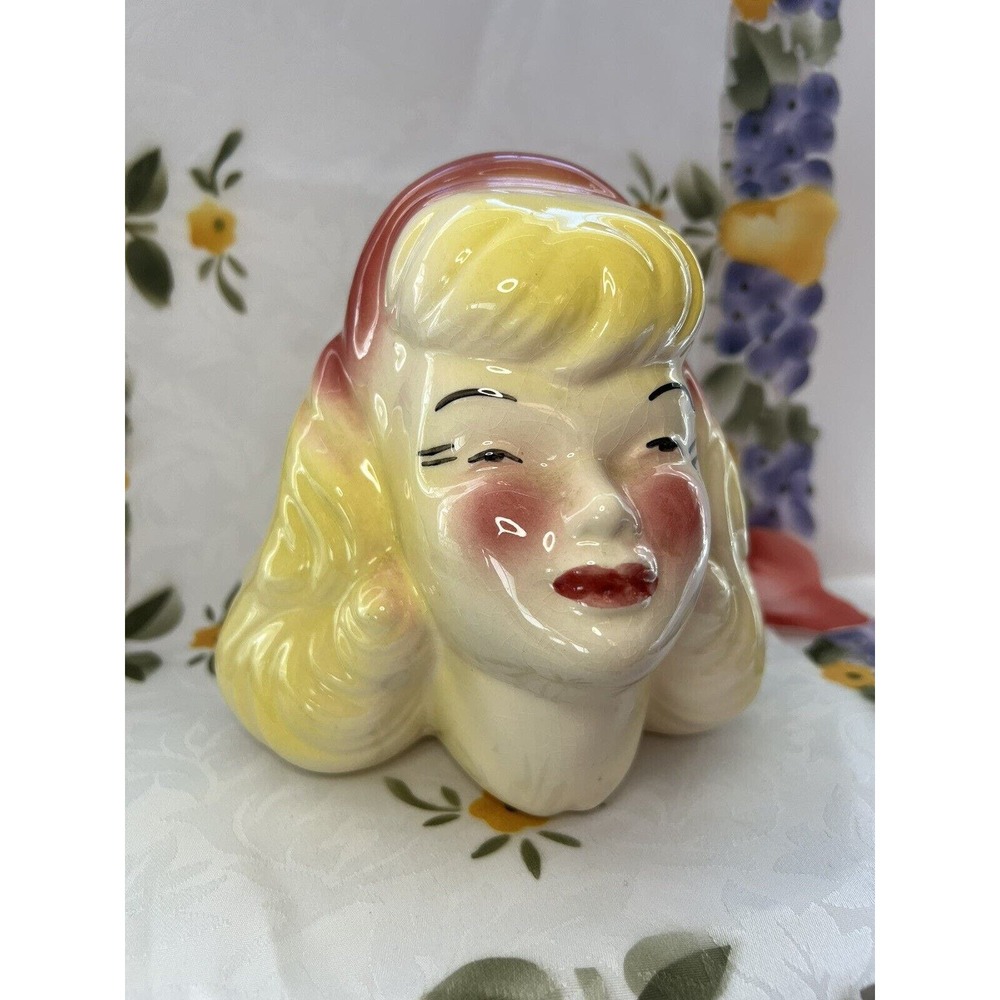 Vintage 1950-60’s Blonde Bombshell, Rosy Cheeks, Head Vase, Unmarked - Picture 7 of 8